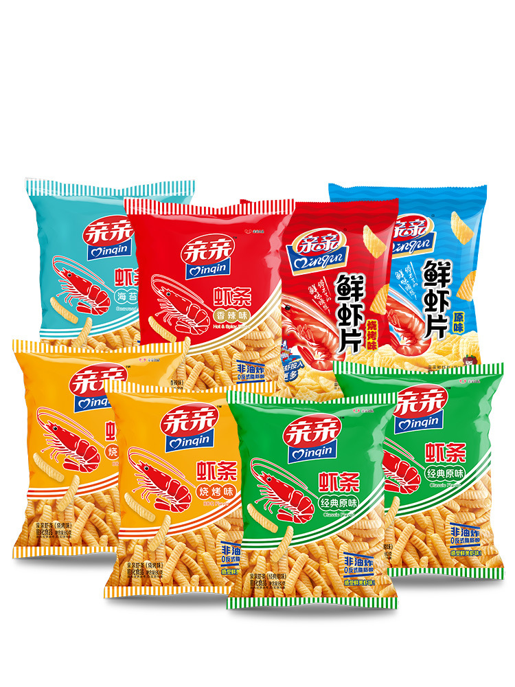 亲亲虾条80g*8包虾条大包休闲小零食大礼包虾片膨化怀旧小吃香脆