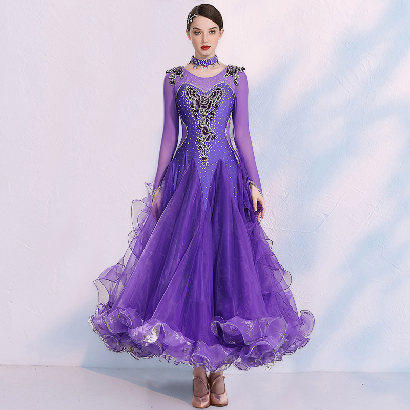 新款裙国标舞比赛交谊舞连衣裙华尔兹表演服亮片大摆裙