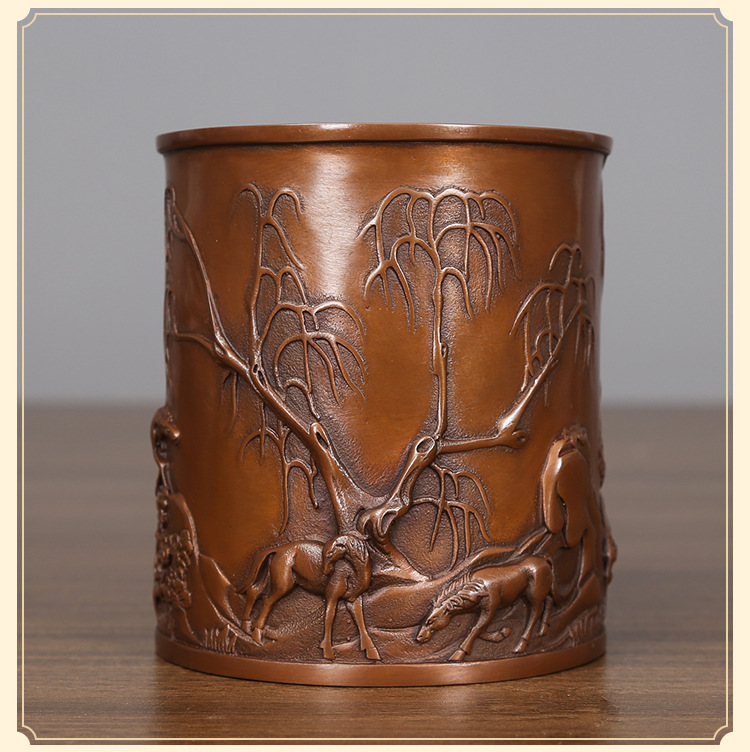 紫铜骏马笔筒摆件工艺品教师节礼物办公商务用品