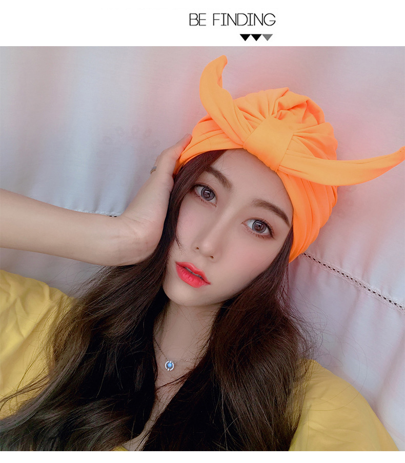 性感小犄角加大码多色牛角泳帽 ins网红护耳长发女士纯色游泳布帽