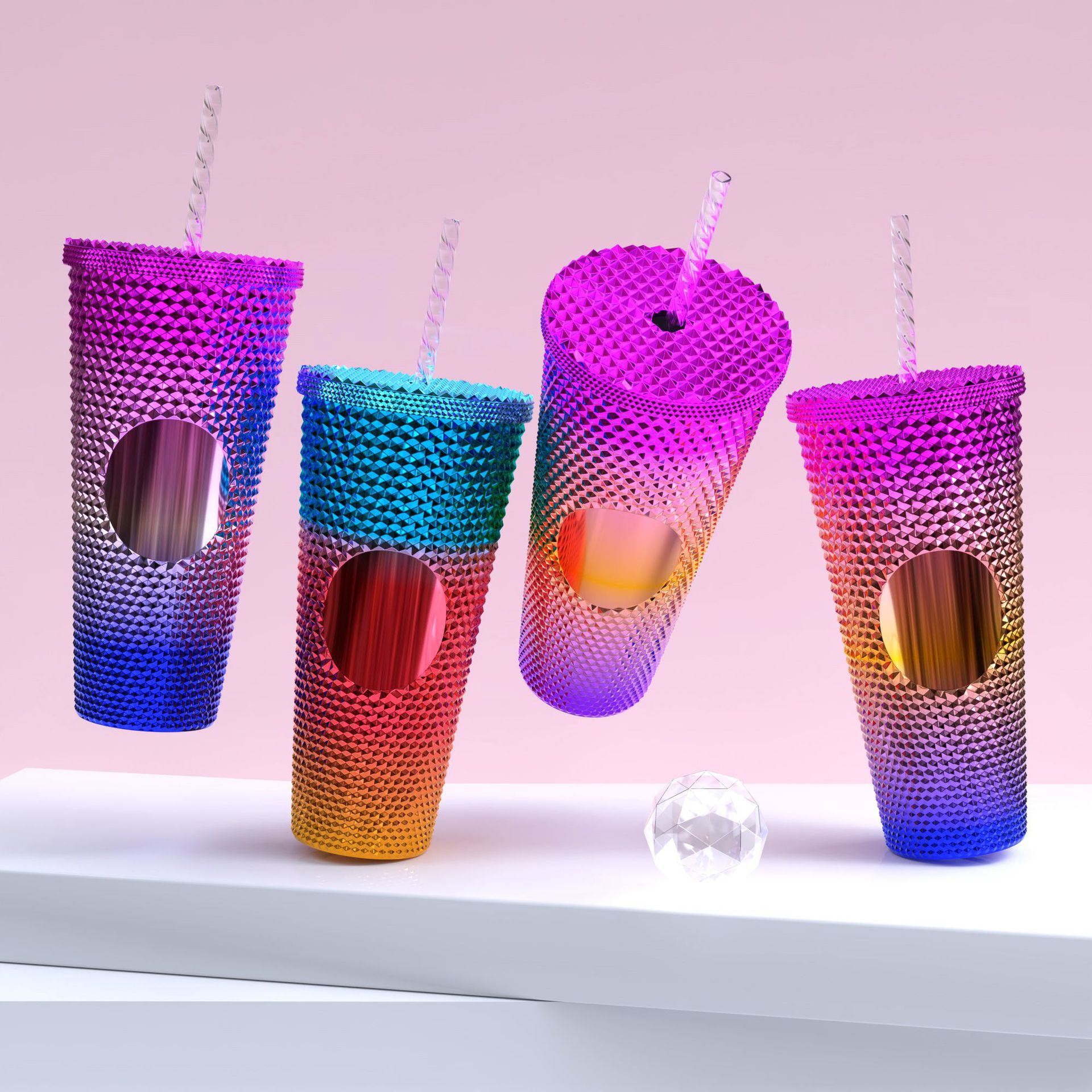 New Gradient Color Durian Cup Plastic Drinking Straw Cross-Border Scale Cup Colorful Water Cup