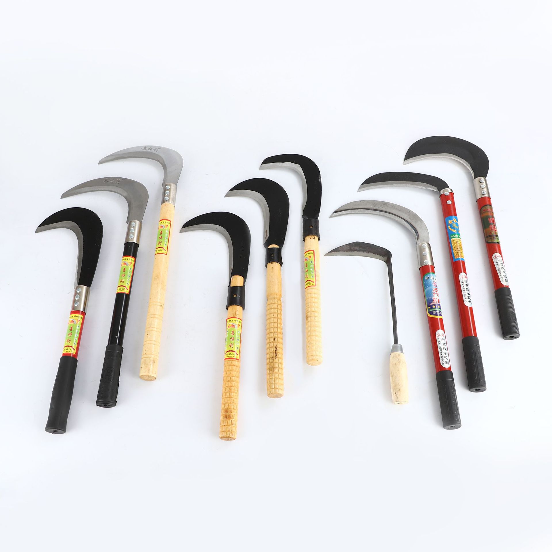 锰钢月牙镰刀农用割草刀割稻割小麦收割芦苇木柄多功能除草弯刀