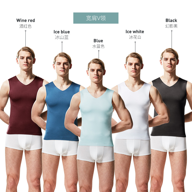 New Men's Ice Silk Vest Thin Breathable Summer Sports Fitness Home Base round V-neck Waistcoat Batch Delivery