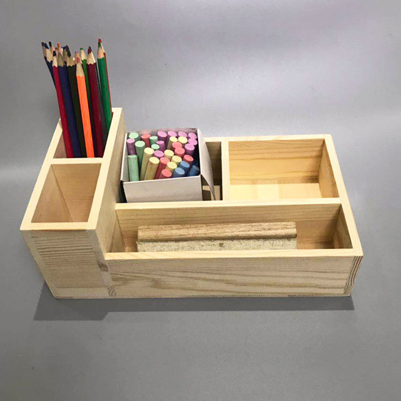 木质粉笔盒收纳盒办公桌面杂物整理盒学校讲台粉笔盒板擦收纳