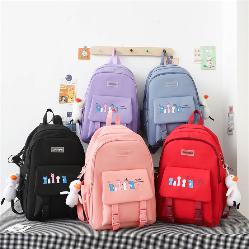 Backpack Four-Piece Set Primary School Student Backpack Fashion Large Capacity Junior High School Student Campus Backpack Simple after Class Tuition Bag