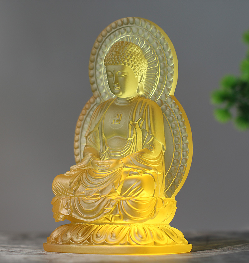 琉璃背板释迦摩尼佛佛像摆件居家客厅佛堂桌面摆放发光底座家佛具