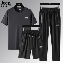 JEEP SPIRIT冰丝t恤男士短袖夏季速干休闲健身服套装大码运动三件