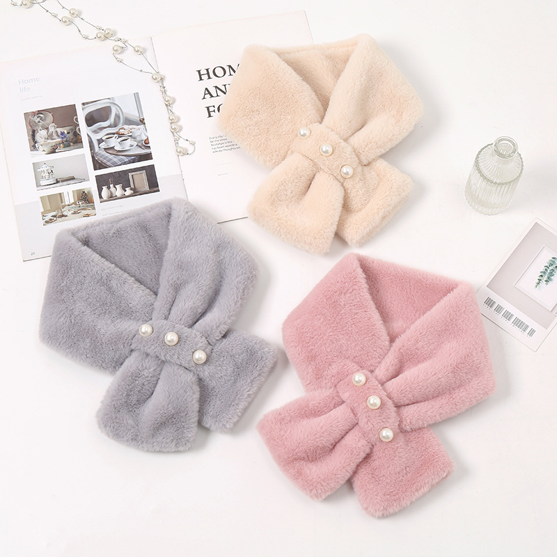 Autumn and Winter Ins Versatile Korean Style Pearl Velvet Imitate Rex Rabbit Fur Scarf Pure Color Thickened Warm Neck Protection Fur Collar