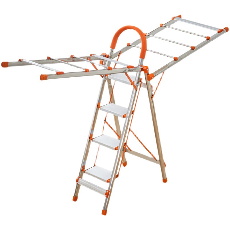 批发梯子家用折叠人字梯加厚不锈钢多功能梯子晾衣架两用室内四步