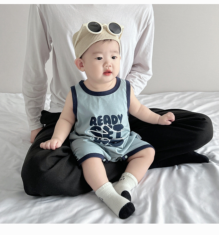 婴幼儿夏季薄款连体衣韩版男宝宝无袖背心字母凉快哈衣新生儿爬服详情19