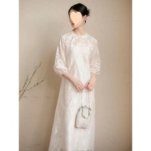 新中式旗袍改良年轻款女夏季新款蕾丝提花气质优雅国风连衣裙