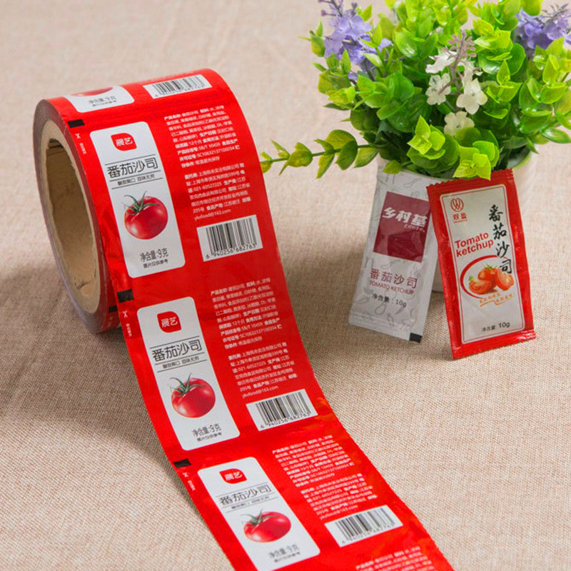 厂家批发番茄酱自动包装膜 铝箔卷膜 设计调味品酱料包食品包装膜