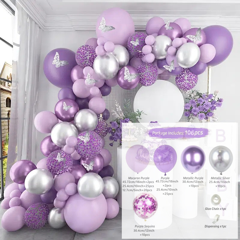 Cross-Border E-Commerce New Purple Latex Balloon Chain Birthday Party Gathering Scene Decorations Arrangement Balloon Wholesale