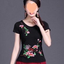 民族风女装上衣绣花T恤女短袖夏季新款中国风复古夏季刺绣打底衫