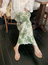 2024夏季新款设计感直筒显瘦长裙中国风花色压褶高腰半身裙女裙子