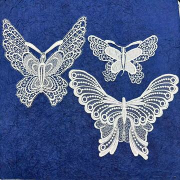 水溶蕾丝刺绣蝴蝶对花 胸前花贴后背花贴布花边diy蝴蝶布贴领花辅