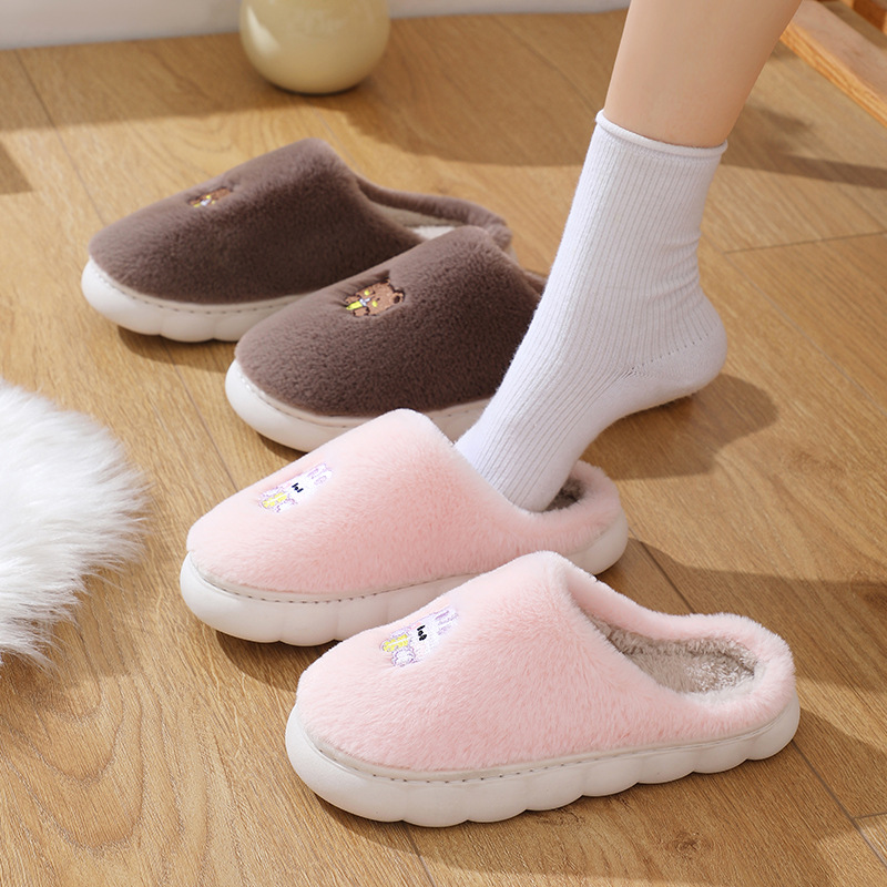 Fur Closed-Toe Slippers Winter Men and Women Couple Home Cotton Slippers Warm Anti-Freezing Confinement Shoes Factory Wholesale in Stock
