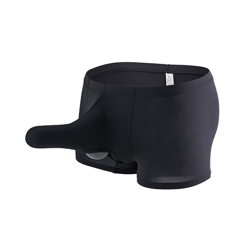 男士冰丝象鼻子性感情趣jj凸露蛋抢蛋分离平角内裤