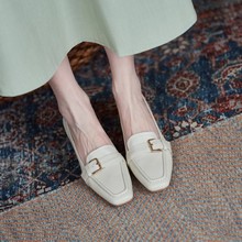 女鞋粗跟方头皮带扣中口单鞋韩版法式复古中跟鞋子四季鞋