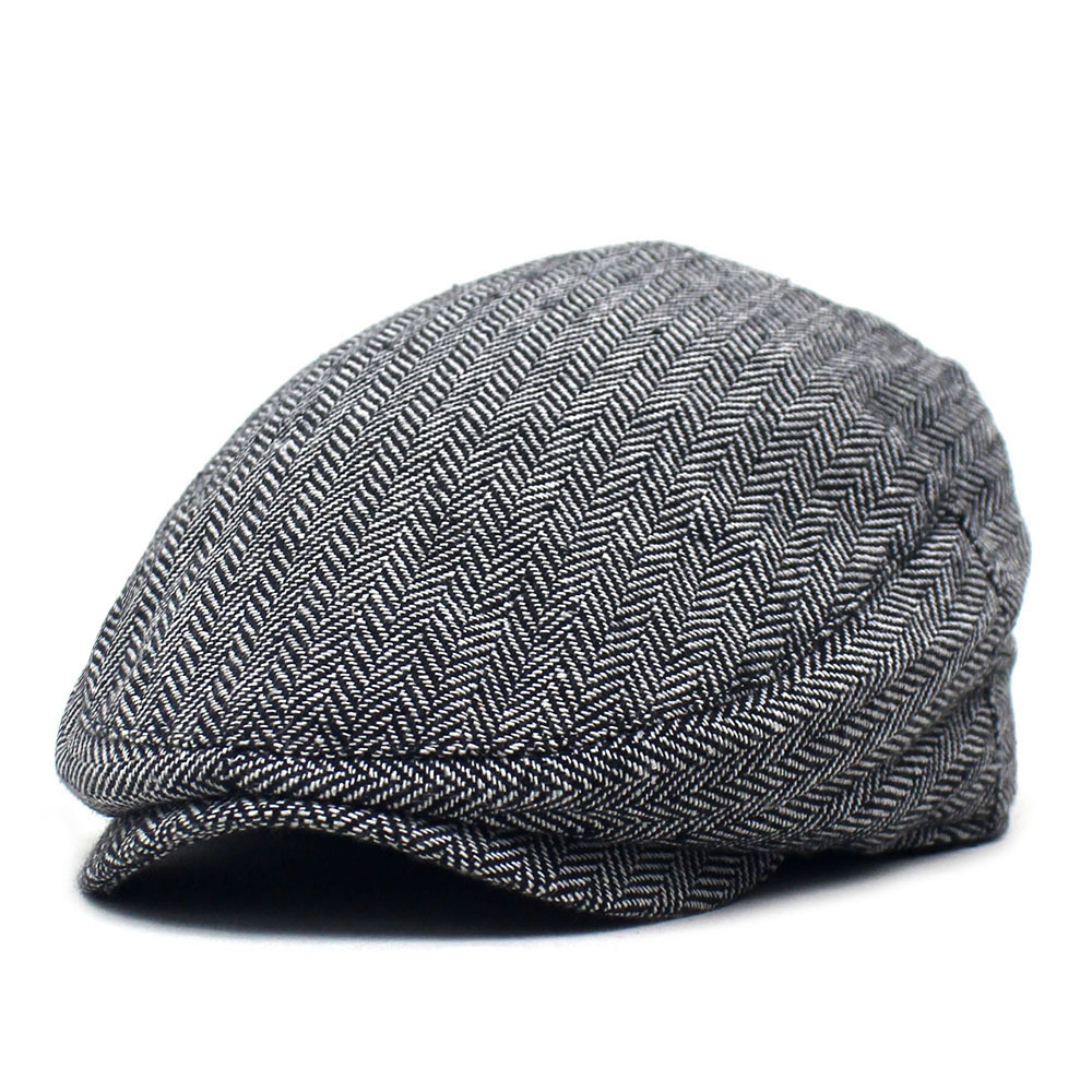 新款人字纹条纹贝雷帽外贸跨境男士帽子休闲百搭老人帽复古前进帽