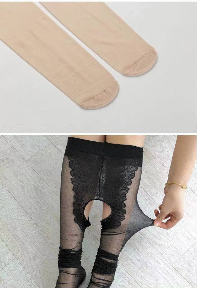 夏超薄款情趣开档丝袜女蝴蝶档防勾丝袜裤开裆免脱连裤袜性感黑色