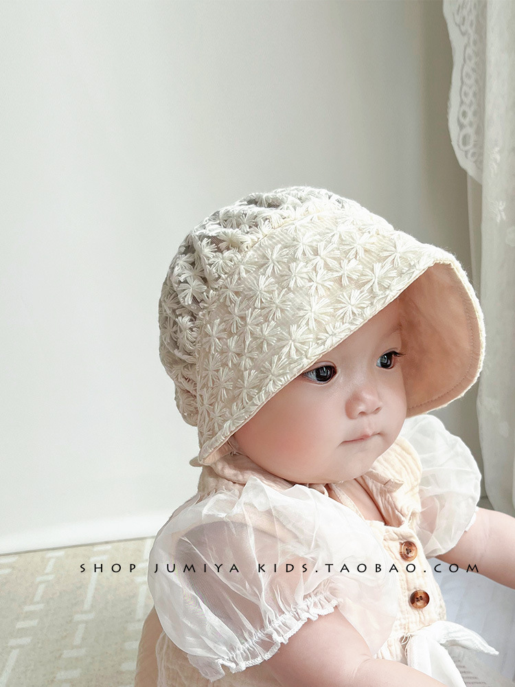 INS Baby Sun-Proof Sun Protection Hat Summer Thin Hollow 0-6 Months Old Baby Girl Western Style Lace-up Big Brim Gong Yan Hat