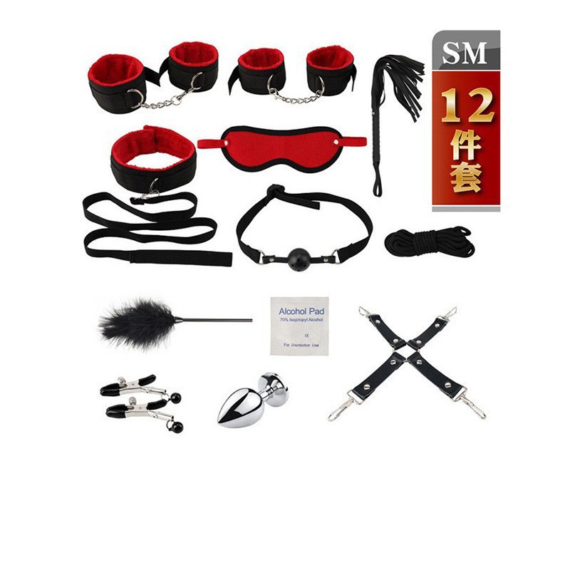 sm情趣12件套装夫妻调教手脚铐肛塞乳夹消毒湿巾捆绑束缚套装批发