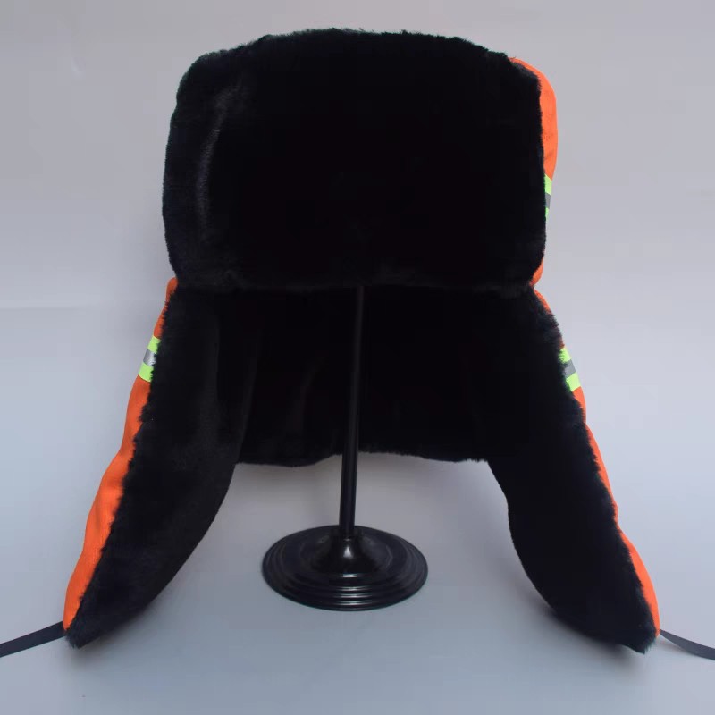 环卫工人棉帽公路养护物业保洁清洁工反光工作帽子冬季加绒雷锋帽