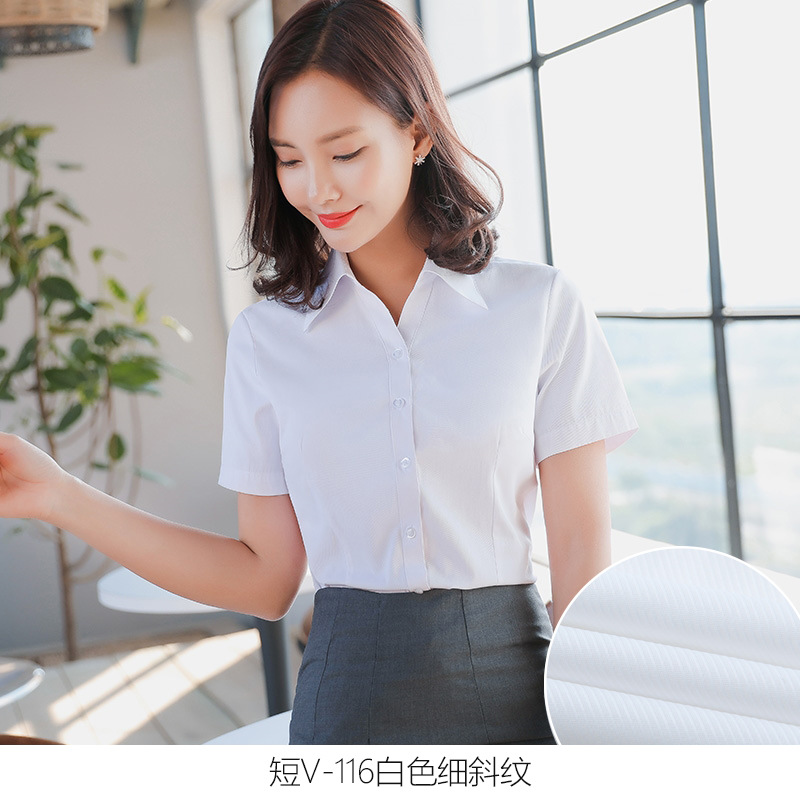 Women's Short-Sleeved Striped Shirt Business Wear V-neck Slim Fit Shirt Brand Clothing National Recruitment Agent Franchisee
