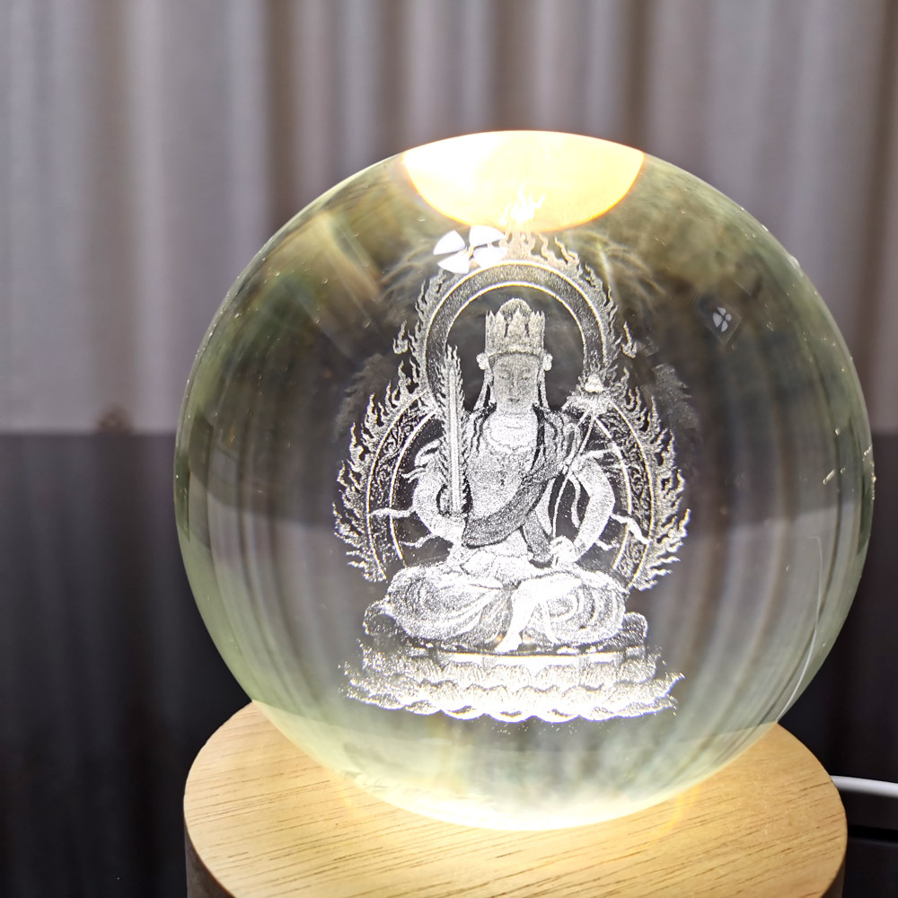 水晶球内雕佛像摆件水晶阿弥陀佛西方三圣佛教用品观音菩萨佛像