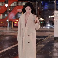 韩版廓形双面呢大衣女2023年秋冬新款西装领赫本慵懒风羊毛呢外套