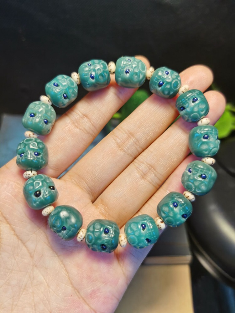 抖音直播菩提根呆呆团阴皮绿菩提根雕刻阿呆多宝菩提手链男女手串