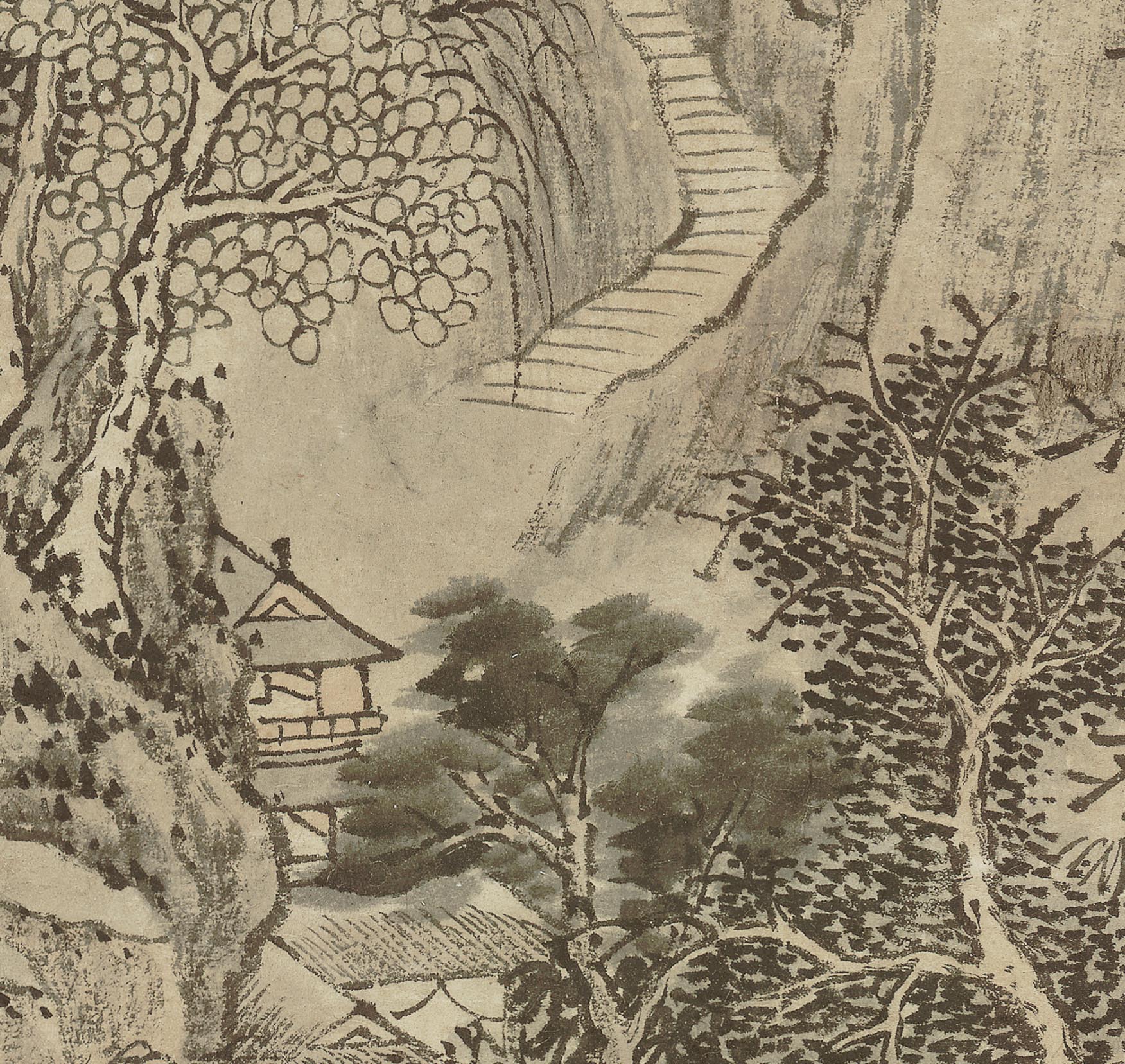 明沈周春云叠嶂纸本中国古代名画高清微喷名人水墨国画竖幅装饰画