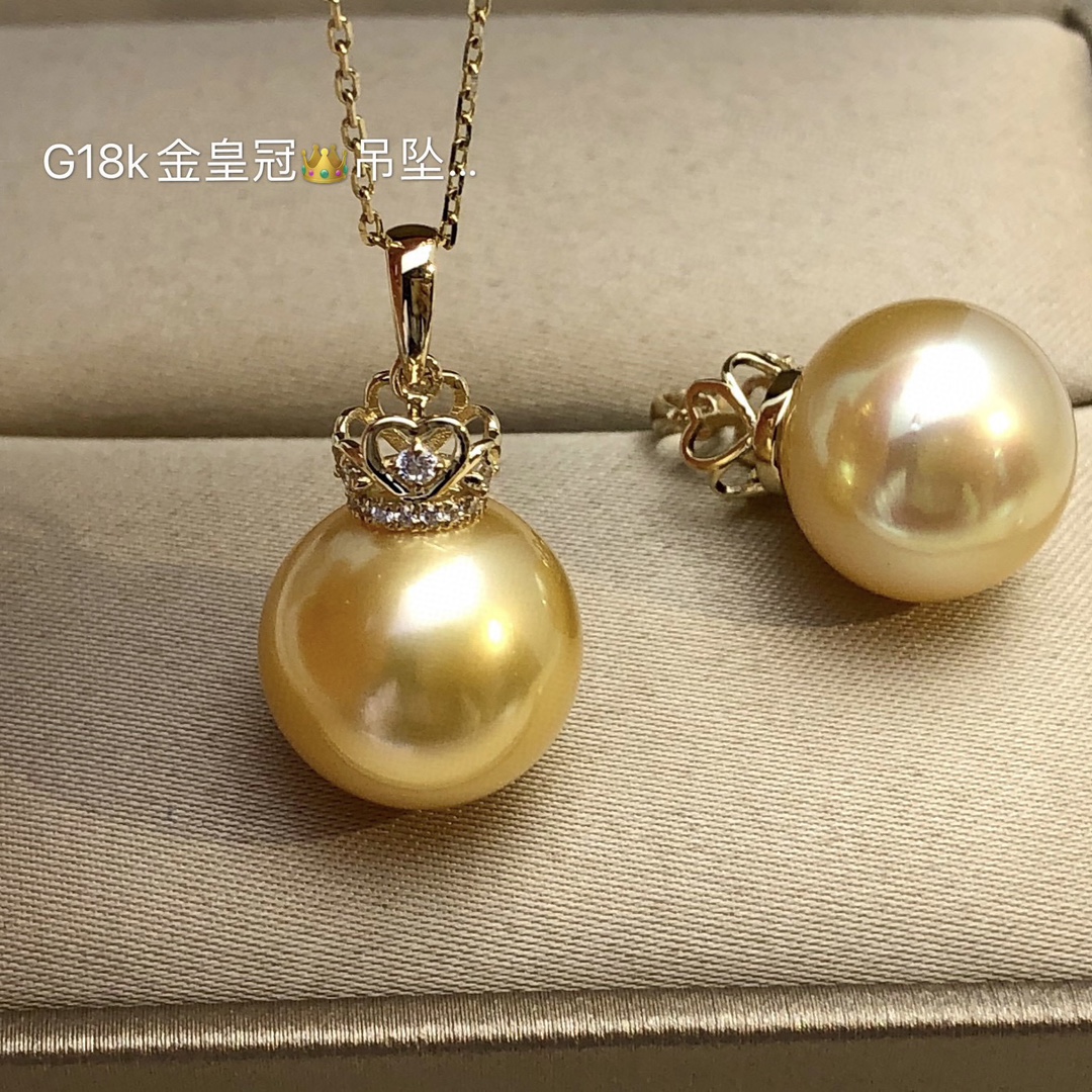 g18k天然菲律宾南洋海水金珍珠吊坠12-13mm近正圆基本无暇送银链