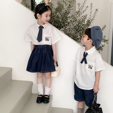 儿童套装2024夏季男童女童韩版学院风套装儿童两件套班服jk制服
