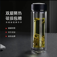 双层高档手工水晶玻璃杯车载泡茶杯便携透明水杯耐高温家用杯子男