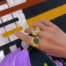 韩版S925银气质几何戒指女复古宫廷风水晶优雅开口指环创意食指戒