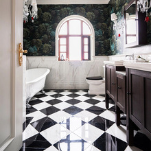 复古黑白棋盘格瓷砖卫生间厨房轻法式地砖浴室厕所大理石地板砖