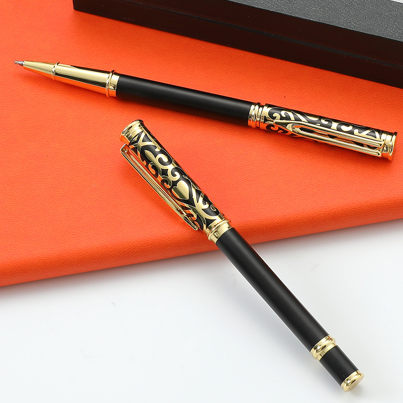 High-End Classical Gold Carving Business Signature Pen Hollow Carved Roller Pen Neutral Advertising Gift Pen Printed Lettering