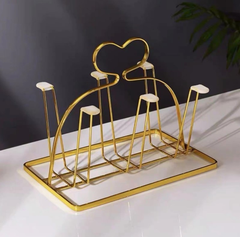 Light Luxury Water Cup Holder Cup Holder Upside down Household Glass Holder Tea Cup Hanging Cup Rack Storage Rack with Tray