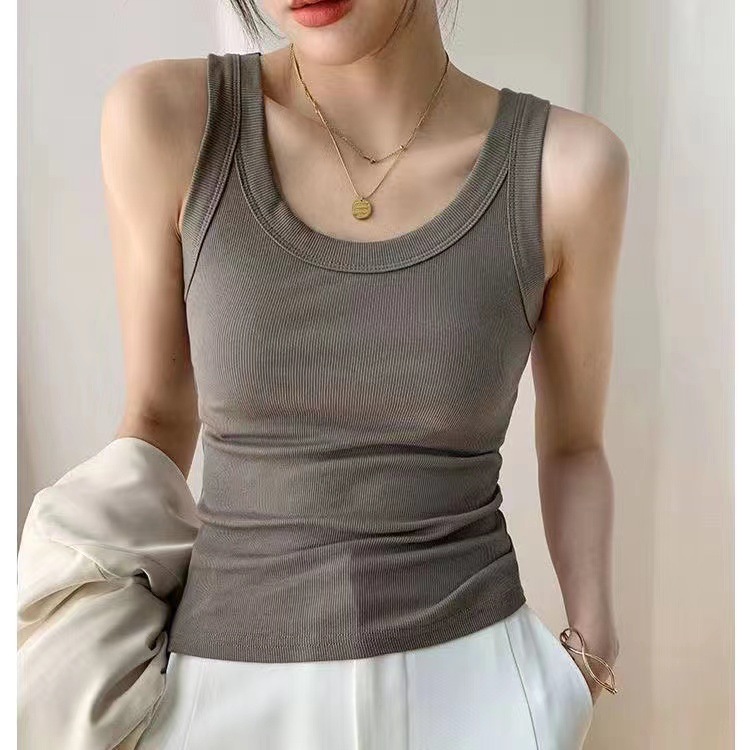 Best-Seller on Douyin Threaded Cotton Camisole Women's Anti-Exposure Inner Cover Supernumerary Breast Sleeveless Base Top One Piece Dropshipping Women Clothes