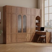 衣柜复古书桌一体小户型家用卧室胡桃色现代简约转角三门四门衣柜