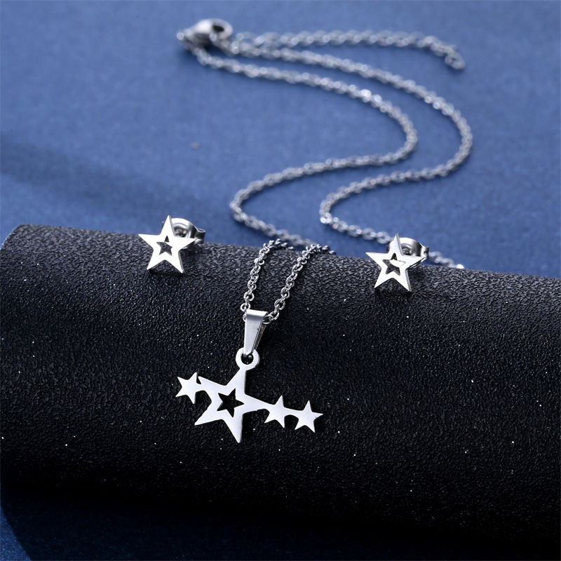 European and American Stainless Steel XINGX Necklace and Earring Suit Female Bohemian Five-Pointed Star Necklace Amazon Ornament Supply