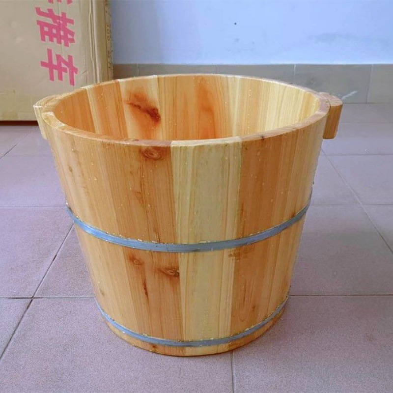 泡脚桶木桶40高实木圆边带盖足浴加厚熏蒸洗脚家用店一件批发.