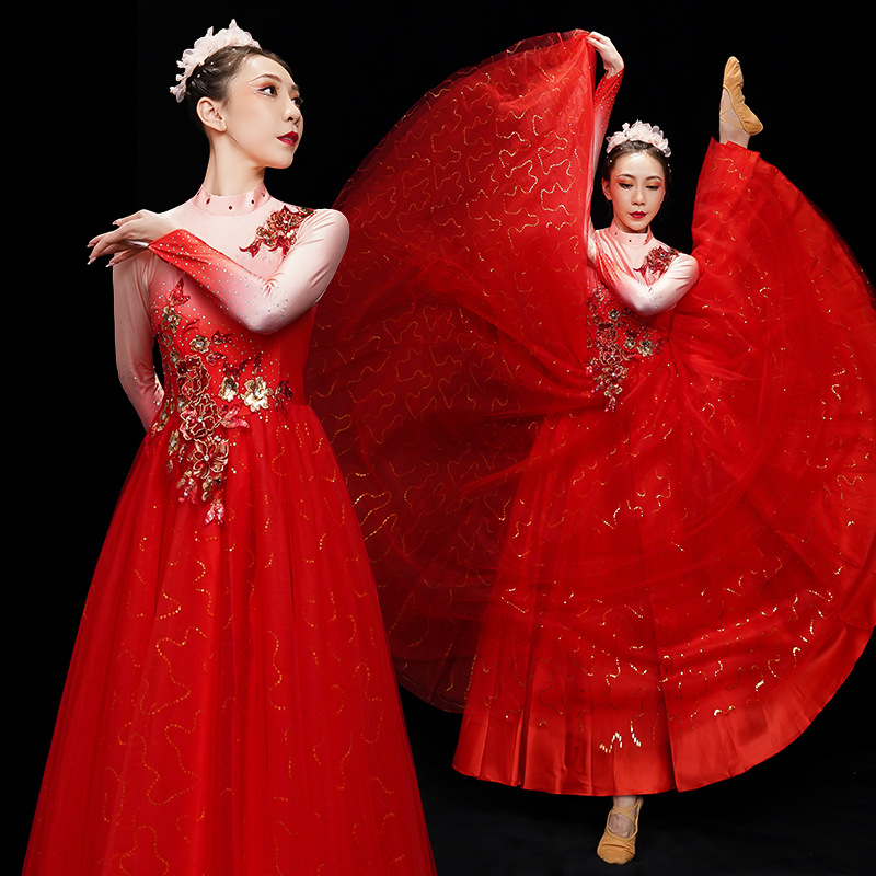 开场舞大摆裙演出服女大气红色新款舞蹈服装盛世大型舞台装歌伴舞