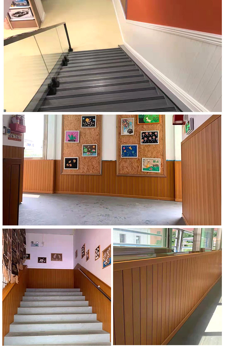 源头厂货生态木双75浮雕板幼儿园墙裙彩色平面板学校教室装修材料