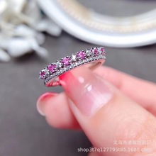 欧美批发新款天然粉蓝宝石纯银时尚戒指女 s925银镶嵌2mm裸石指环