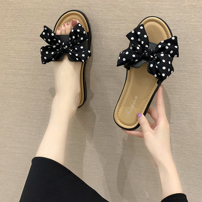 New Home Slippers Women's Summer Bowknot Internet Celebrity Ins Korean Style Trendy Student Outer Wear Soft Bottom Home Slippers