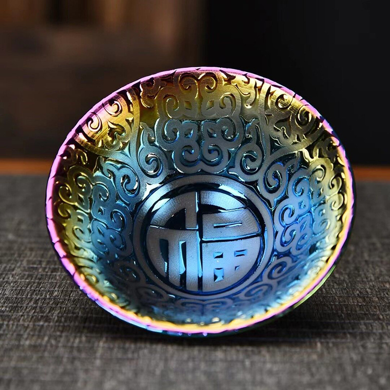 七彩鎏金建盏茶杯茶盏陶瓷斗笠杯功夫茶具主人单杯品茗杯茶碗单杯