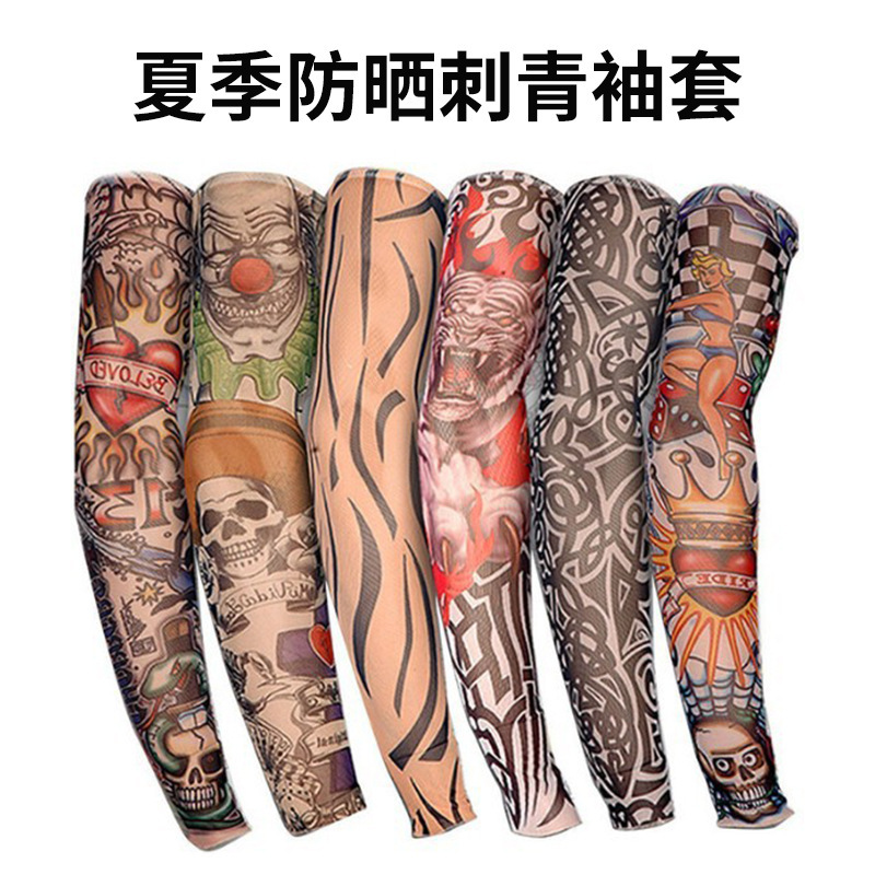 Tattoo Oversleeve Unisex Flower Arm Sun Protection Ice Silk Hand Guard Outdoor Driving Riding Sun Protection Cool Tattoo